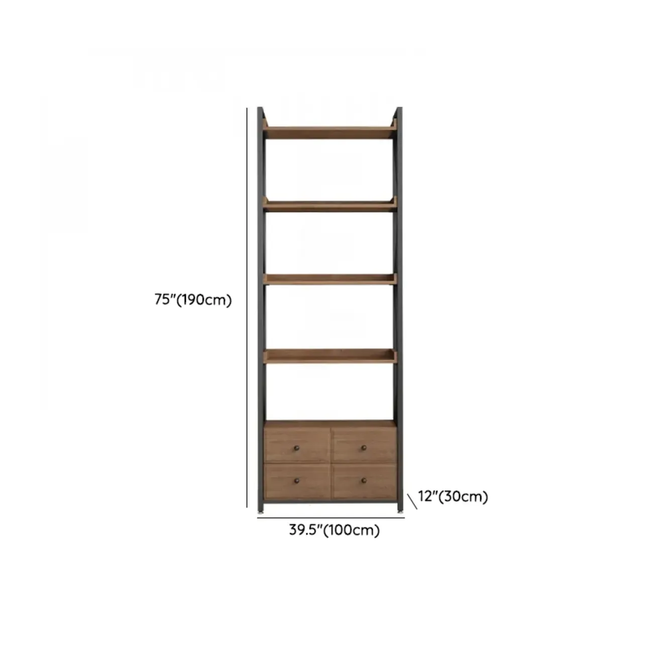 Rustic Brown Metal 6-shelf Open Bookcase with Cabinet