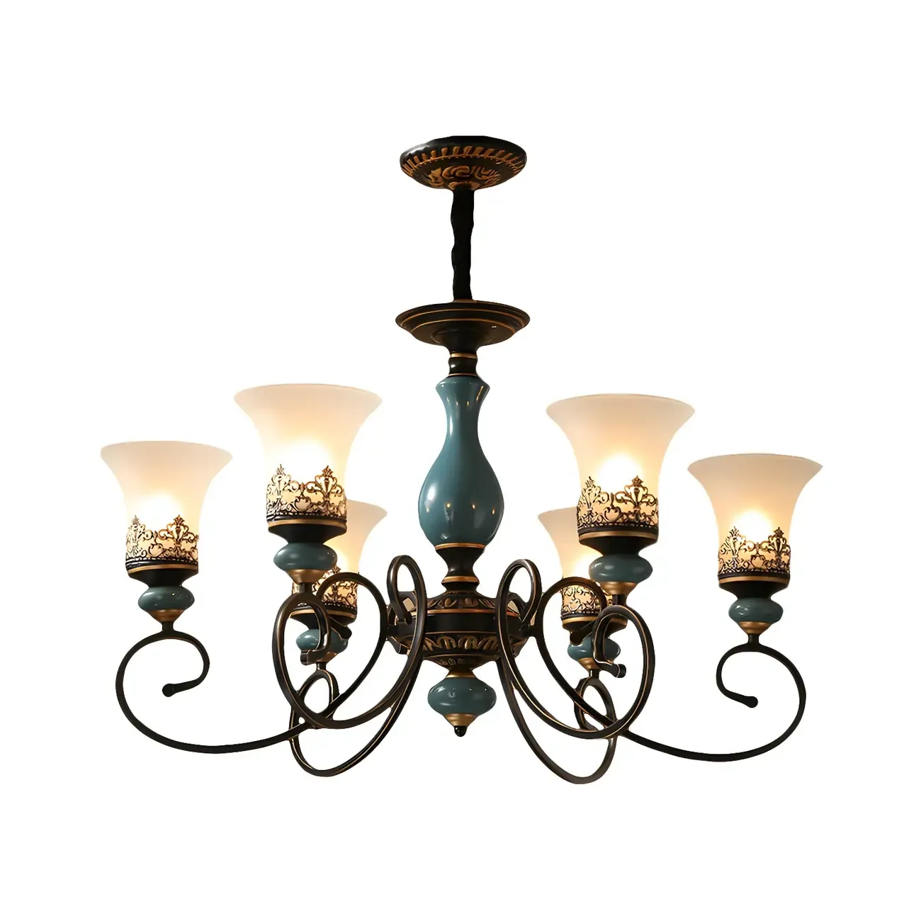 Classical Frosted Glass Blue Ceramic Up Chandelier