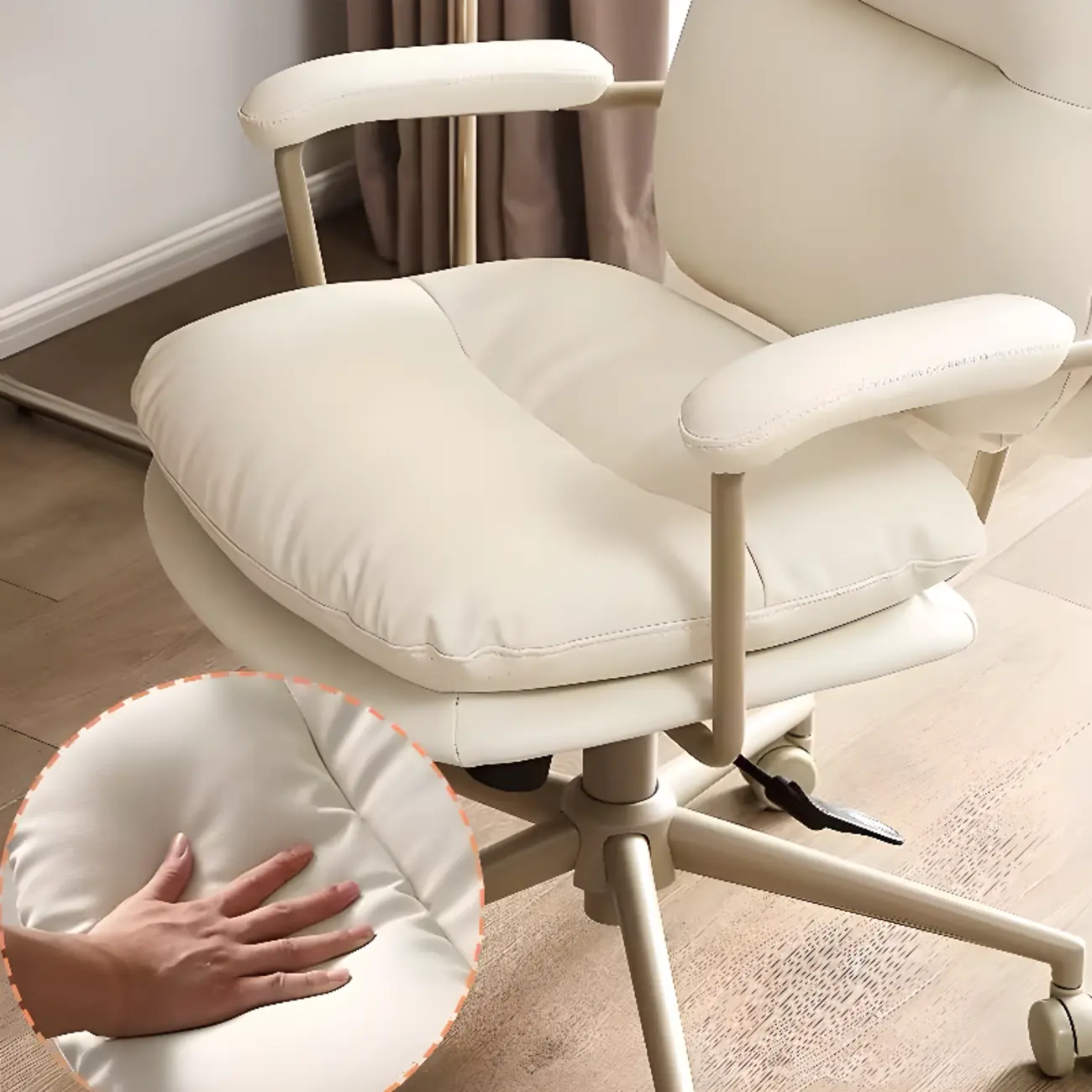 Elegant Beige Leather Swivel Ergonomic Office Chair