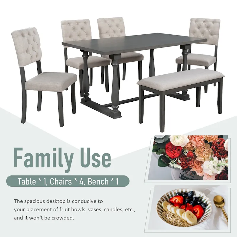 Nestfair 6-Piece Dining Table Set with 4 Chairs and 1 Bench