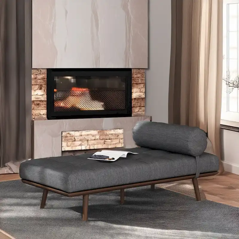 Charcoal / Navy Blue / Beige Mid-Century Chaise Lounge, 1-Seat