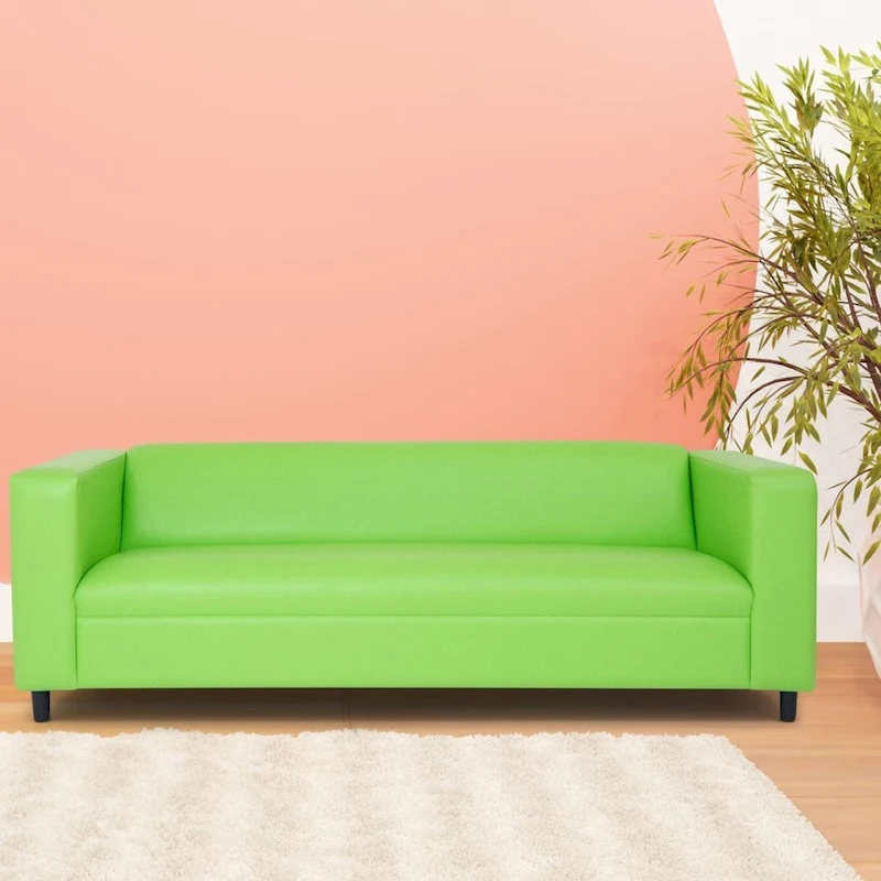 Coast to Coast Sofas Mid Century Modern 3 Seater Sofa Faux Leather Solid Wood Frame Upholstered