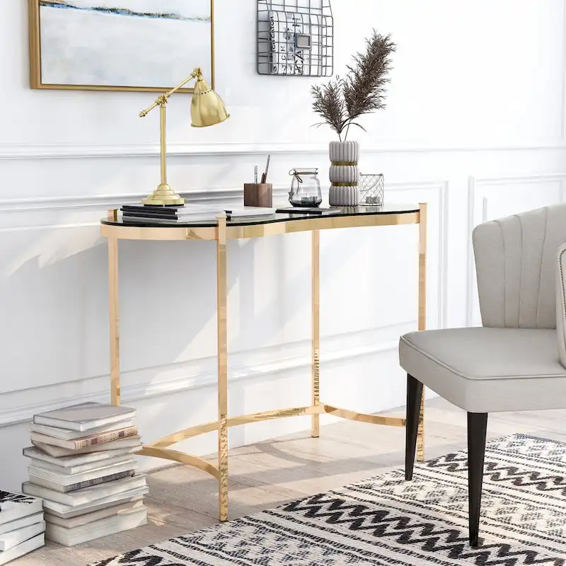 Allade Modern Gold 44-inch Glass Computer Desk by Furniture of America