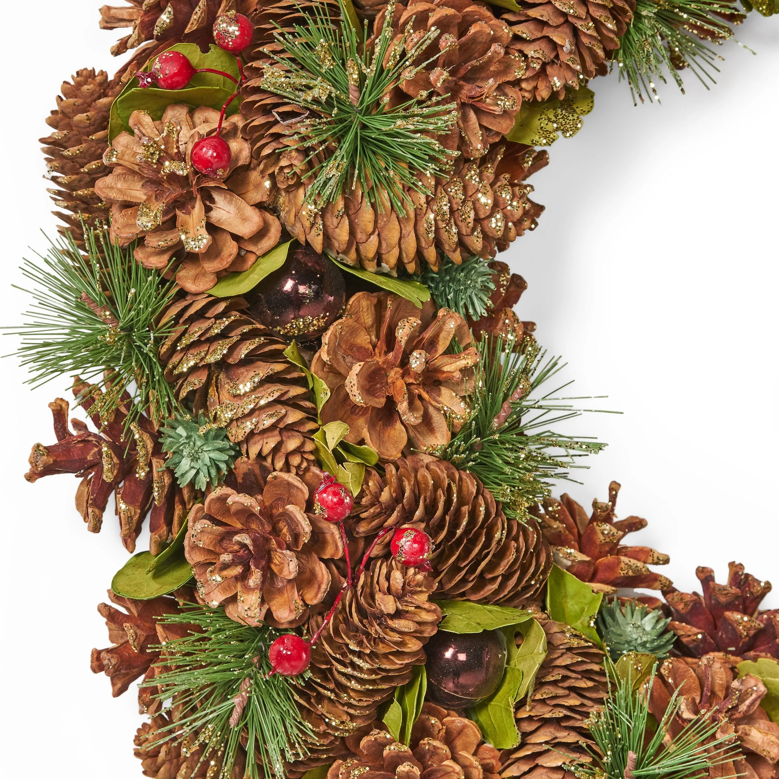 18.5 Pine Cone and Glitter Unlit Artificial Christmas Wreath - NH366313