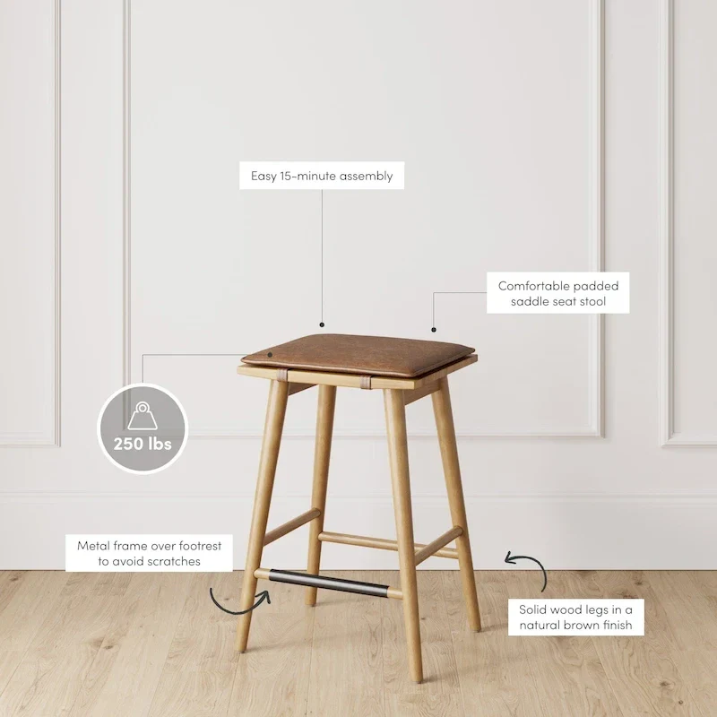 Barker Boucle Upholstered Barstool, Backless Counter Height Stool with Cushion