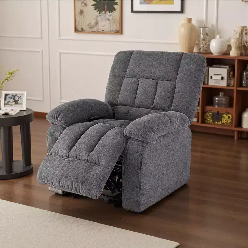 Zeus & Ruta Manual Adjustable Recliner Chair with Breathable Fabric , Side Pockets & High Backrest