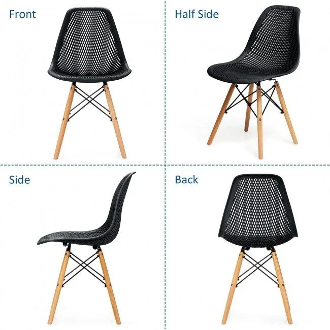 4 Pcs Modern Plastic Hollow Chair Set with Wood Leg - 22 x 18 x 32.5 (L x W x H)