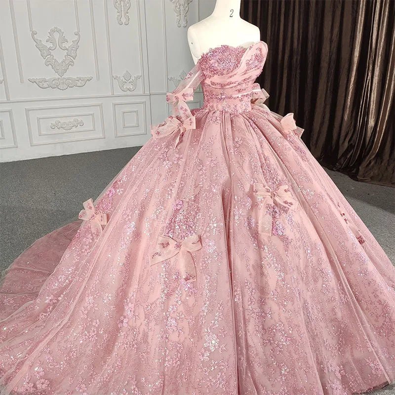 Romantic Pink Beading Quinceanera Dress Sequined Sleeveless with Bowknot