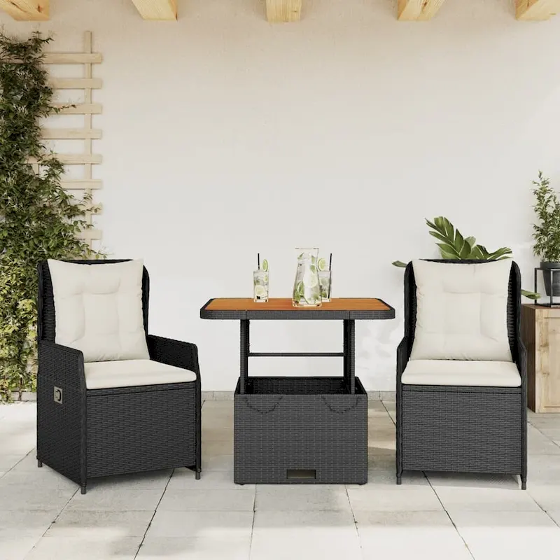 vidaXL Bistro Set Black PE Rattan Small Adjustable Armrests Bistro Set - 31.5 x 31.5 x 28.0