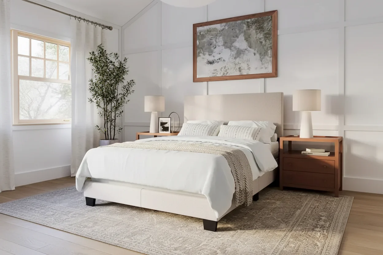 Full/Double Upholstered Bed Frame with Padded Headboard