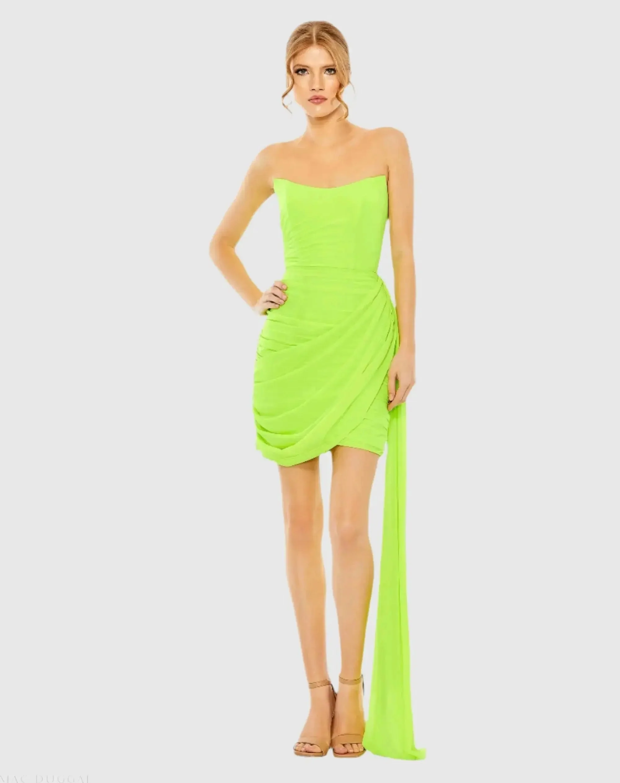 Strapless Ruched Faux Wrap Dress