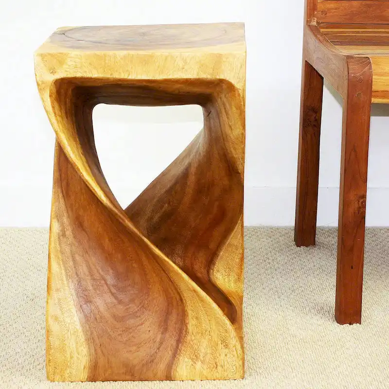Wood Twist Stool 12x12x20 in High Oak Oil