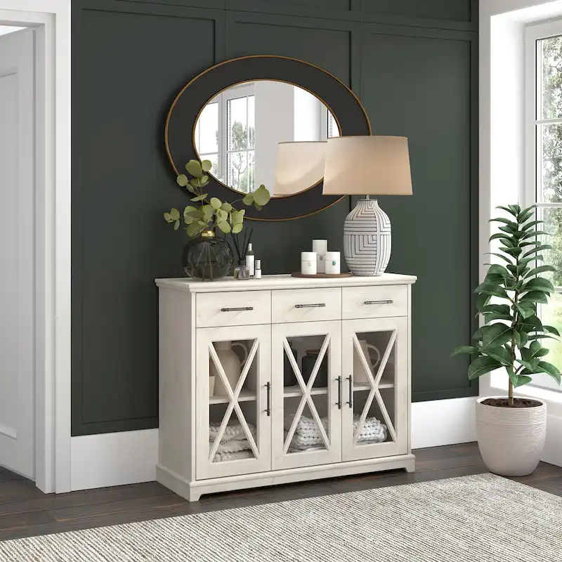 46-Inch Sideboard Buffet Cabinet with Glass Doors — Linen White Oak