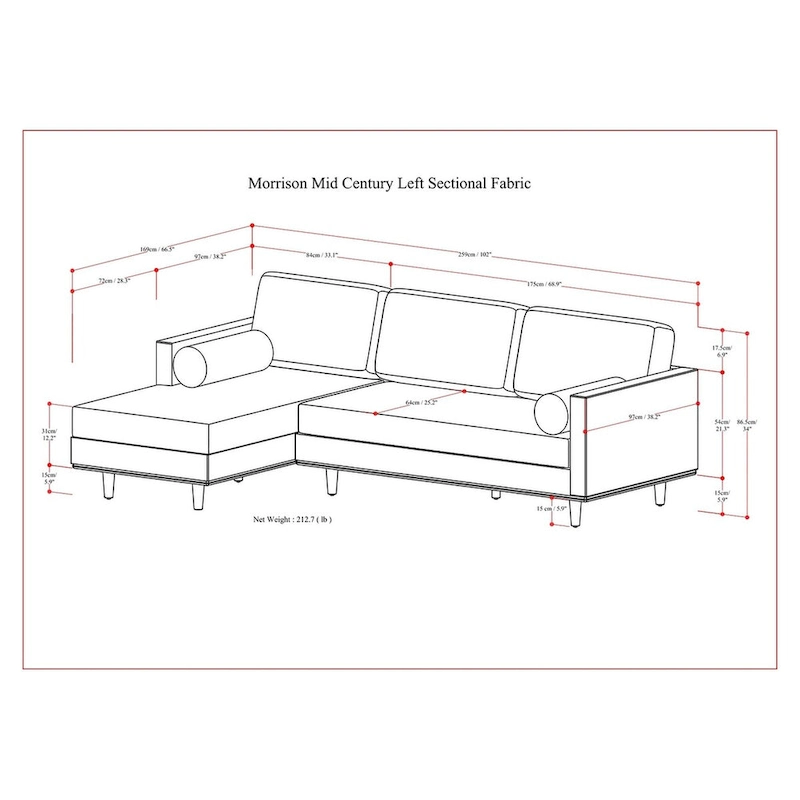 WYNDENHALL Brixley Mid Century 102 inch Wide Left Sofa Sectional