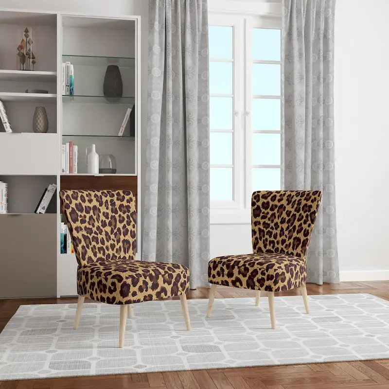 Brown Leopard Print Upholstered Accent Chair