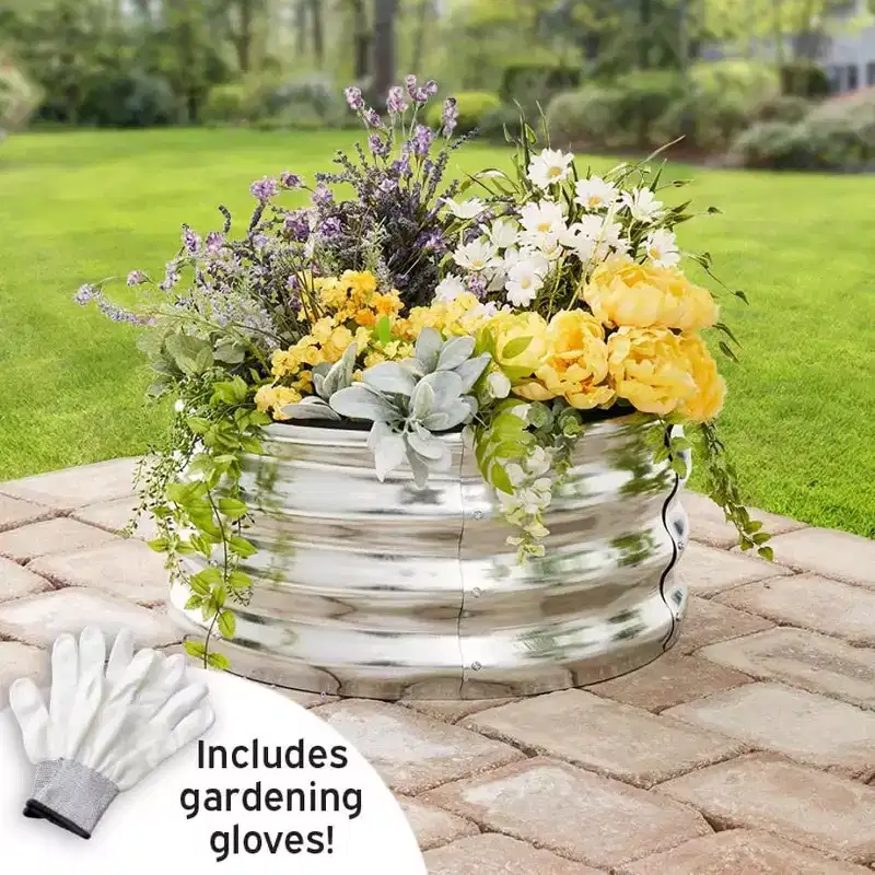 The Lakeside Collection Round Galvanized Raised Garden Bed Kit -