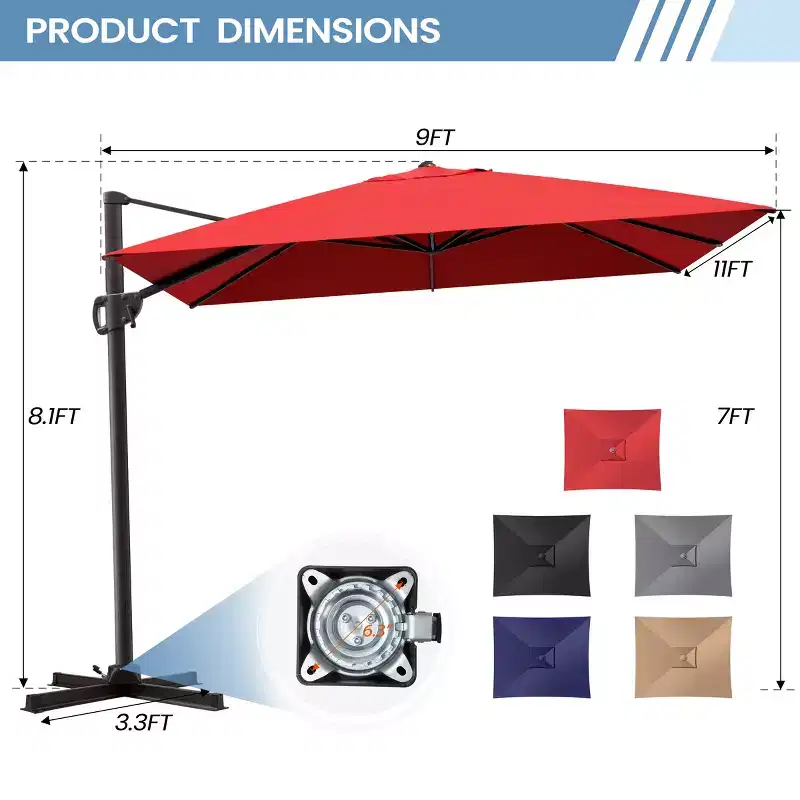 Crestlive Products 9x11FT Cantilever Patio Offset Umbrella 1-Tier Top No Base