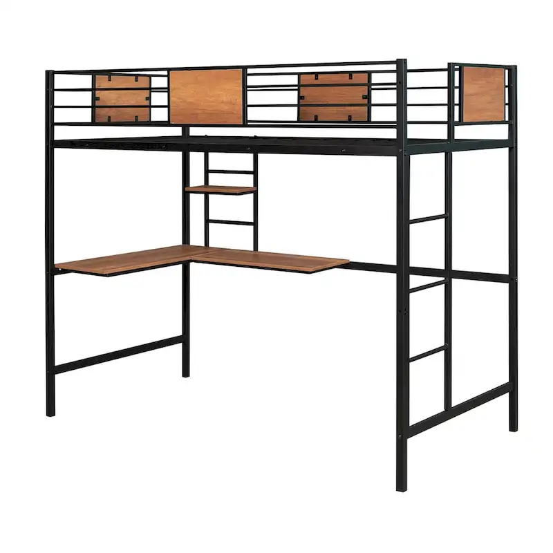 Twin Metal Loft Bed with Desk and Shelve