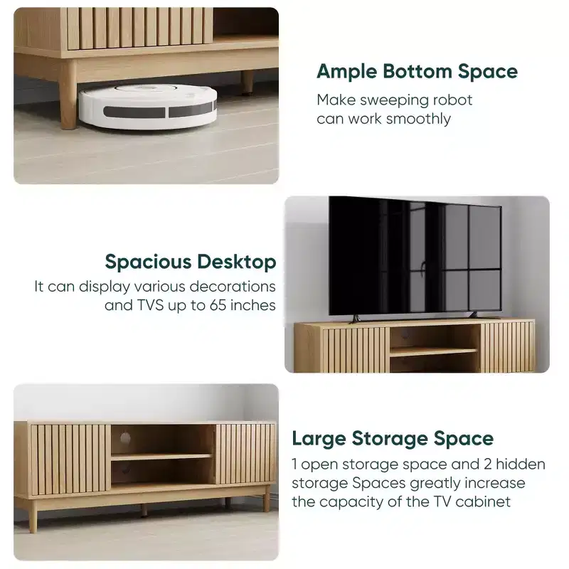 GDFStudio Rajesh Modern Wooden 55 TV Stand with Open Shelves and Cable Hole