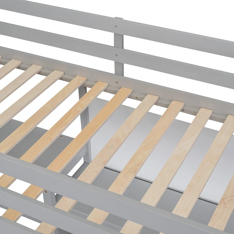 Wooden Loft Bed with Shelves and Desk