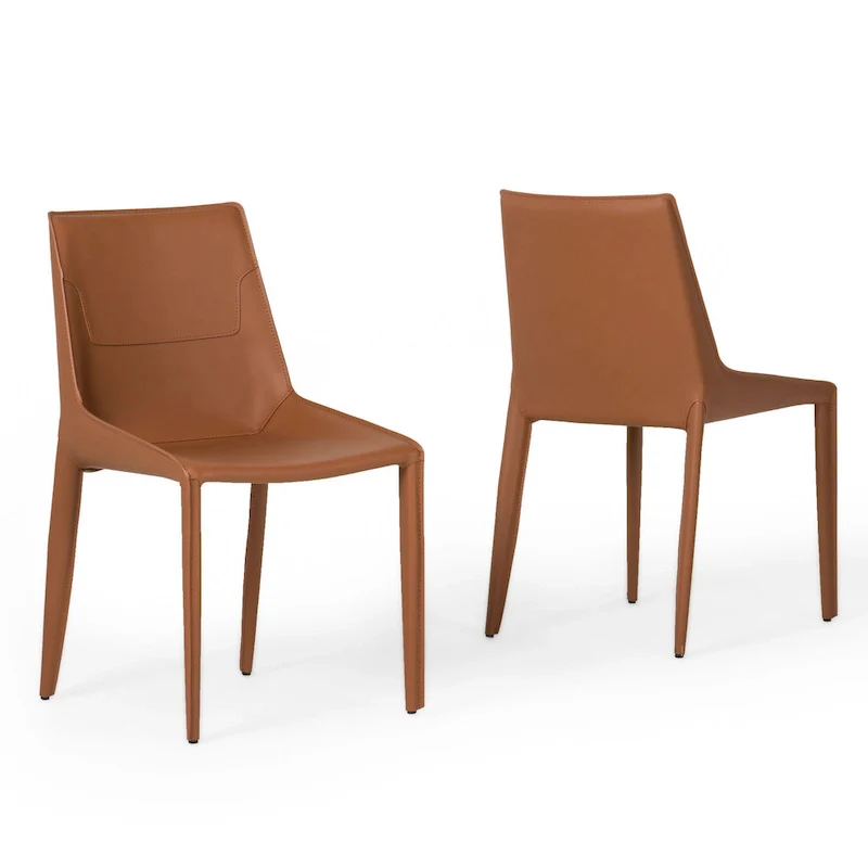 Modern Cognac Saddle Leather Dining Chair (Set of 2)