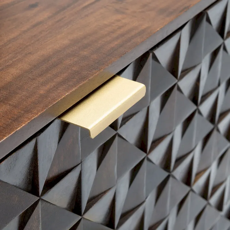 Walnut 3-Drawer Chest with Geometric Carved Details