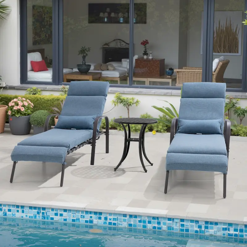 Outdoor Adjustable Patio Chaise Lounge Chair with Side Table Cushion