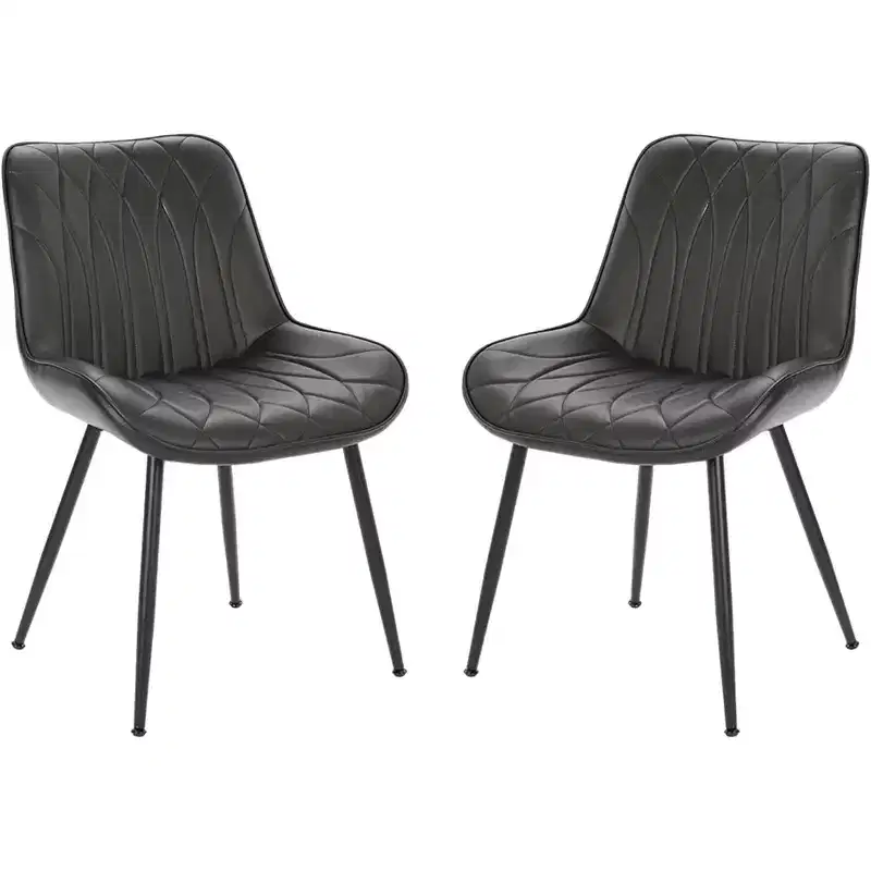Set of 2 Mid-Century Modern Dining Chairs, Faux Leather Upholstered Accent Chairs with Backrest & Sturdy Metal Legs for Kitchen, Dining Room