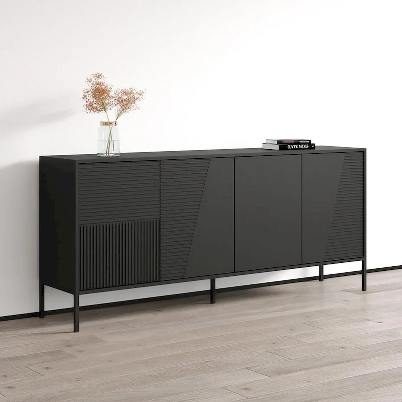 Matte Sideboard Buffet – Teak/Cashmere, Cashmere & Black – 3-Door