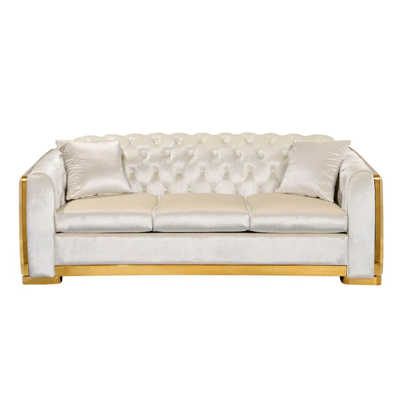 84  Luxury Chesterfield Velvet Sofa with Gold Trim