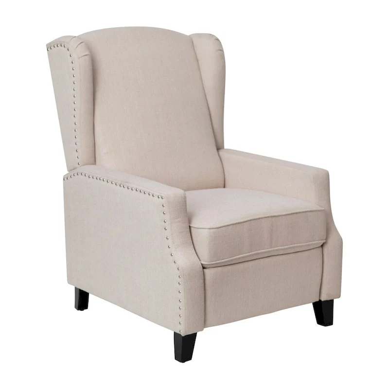 Push Back Wing Back Pocket Spring Recliner with Side Accent Nail Trim