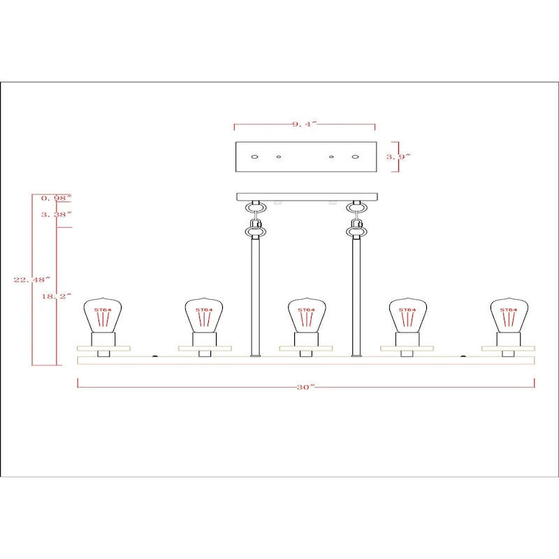 Funa 30 Inch Matte Black Kitchen Island Adjustable High with 5 Light