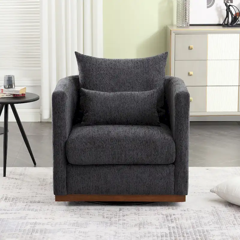 Beige / Brown / Carbon Black / Dark Gray Chenille Swivel Barrel Chair, Single Seat