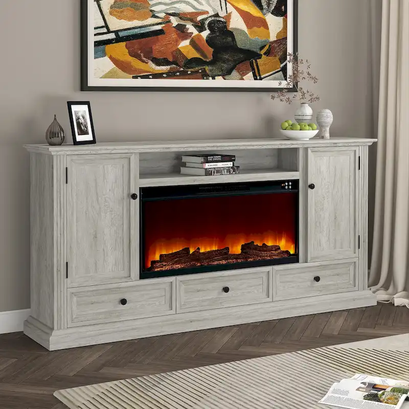Farmhouse 72 TV Stand with Fireplace - Accommodates up to 75 TV - 73W x 35H x 14D