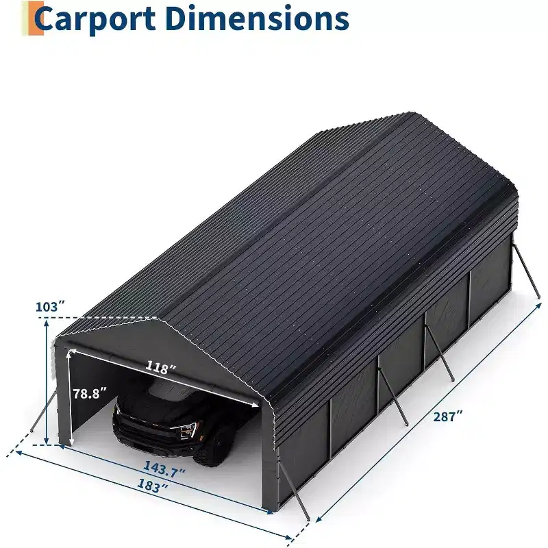 12x24 ft Enclosed Steel Carport with Roll-Up Doors - All-Weather Protection for Trucks Boats Tractors