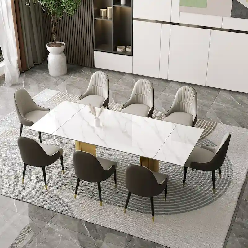 9 - Piece 94.48 Extendable Sintered Stone Dining Table with 8 Chairs Dining Set