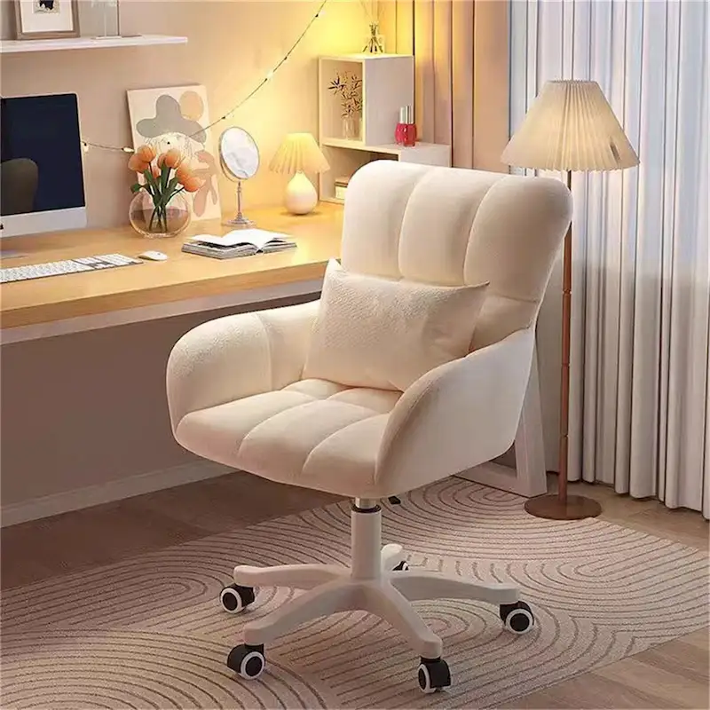 Beige Fabric Swivel Office Chair – Height Adjustable, Single Seat