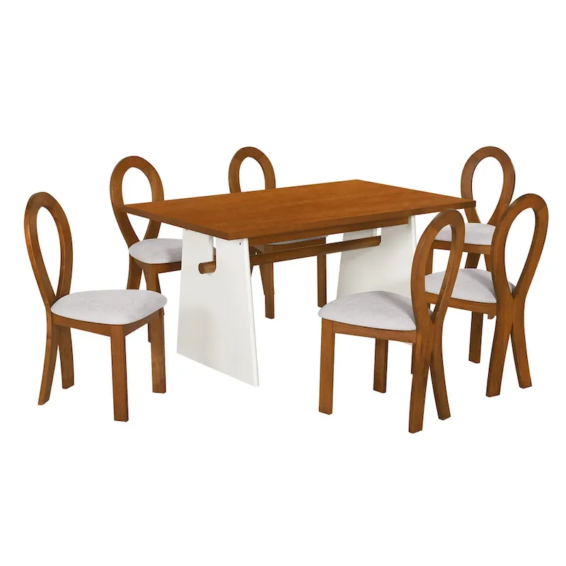 Modern 7-Piece Dining Table Set with 6 Upholstered Chairs