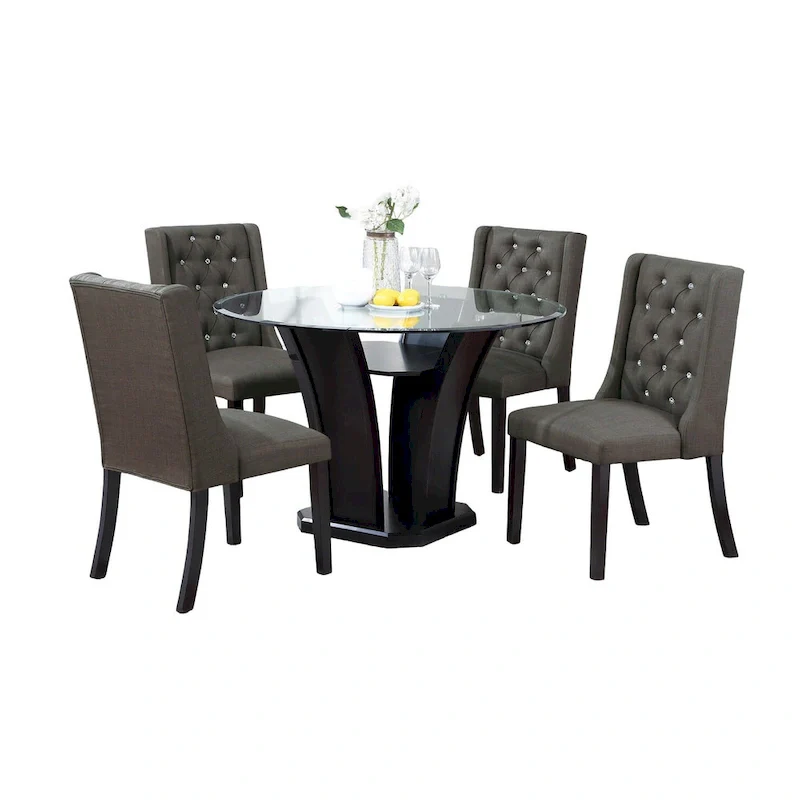 Set of 2 Wingback Dining Chairs, Tufted Faux Leather