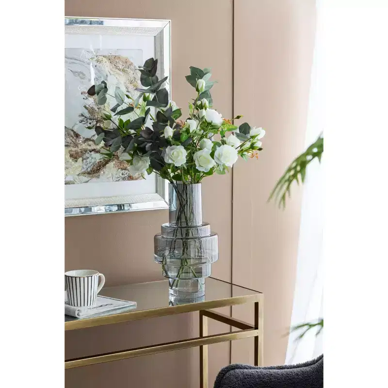 NAYSAYE Geometric Accent Vase with Smoke Luster Blue & Clear Finish for Modern Home Tabletop Decor, Multicolor, 7.7*7.7*13.8