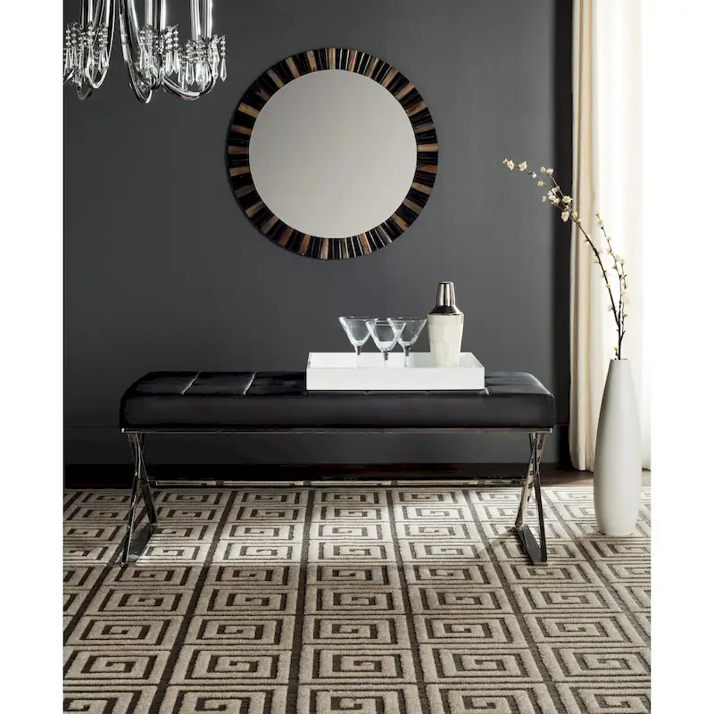 Black / Grey / Orange PU Leather Tufted Ottoman Bench with Chrome Legs, Glam Style, 1-Person