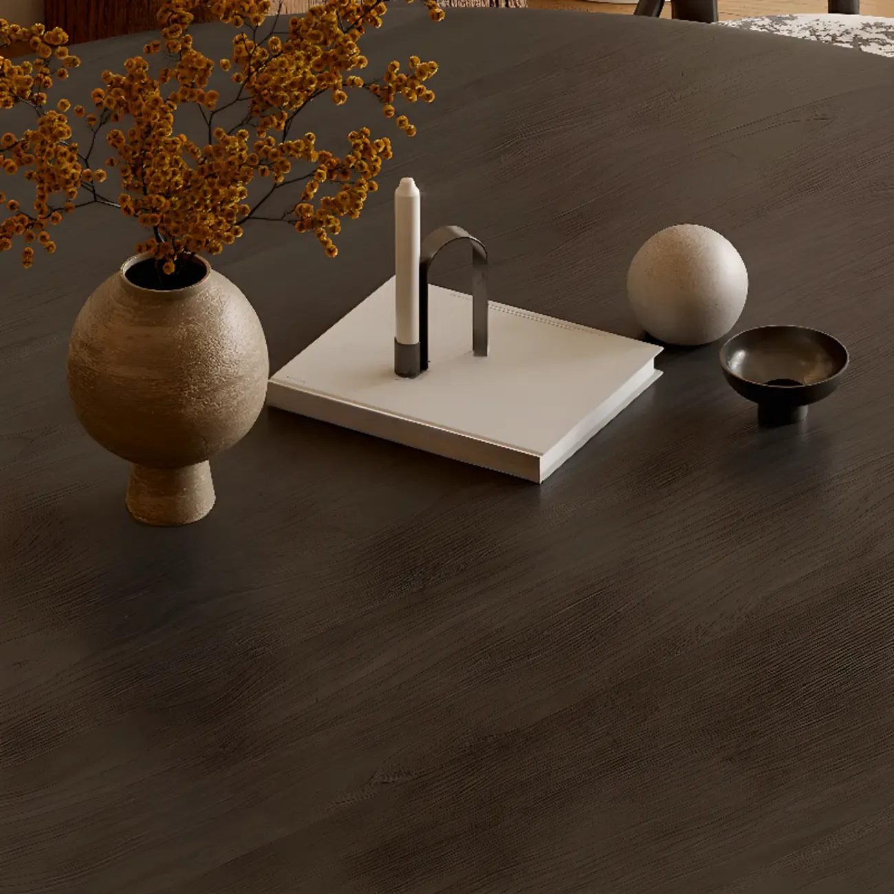 Traditional Dark Brown Wood Round Dining Table