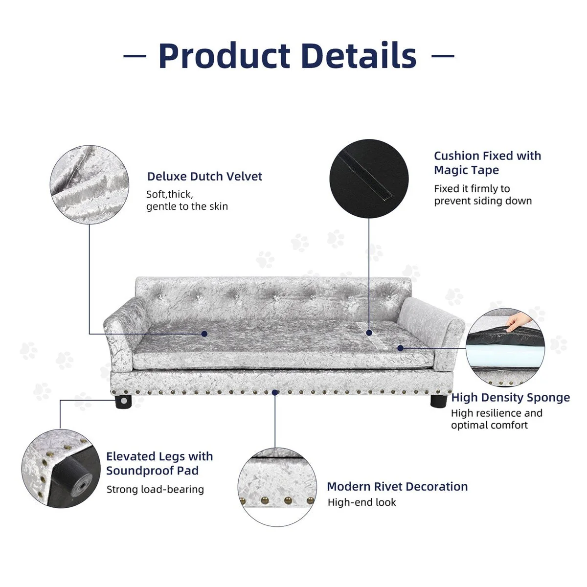 Velvet Tufted Couch Pet Bed Upholstered with Removable Cushion