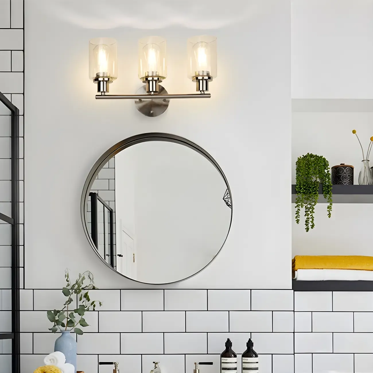 Classic Silver Tube Vanity Lights with Glass Shade for Bathroom