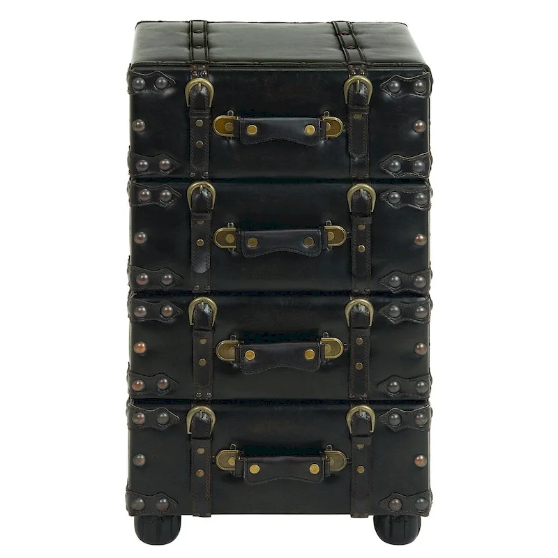 Black Antique 4-Drawer Storage Chest — Faux Leather, 1 Person Assembly