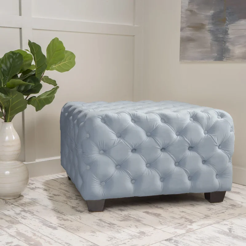 Jaymee Modern Glam Button Tufted Velvet Ottoman