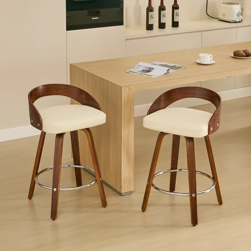 Counter Height Barstools Set of 2, Dining Chairs with Soft Cushion Seat, Kitchen Stool Island with Footstool and Low Back