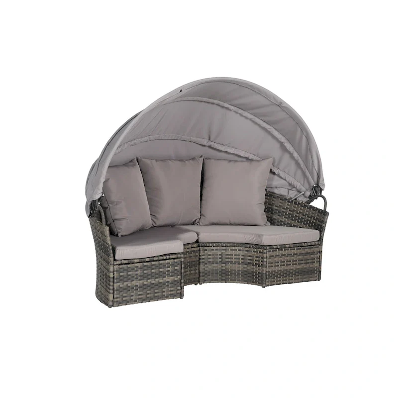 5-Piece Round Daybed Sunbed with Canopy & Removable Cushions