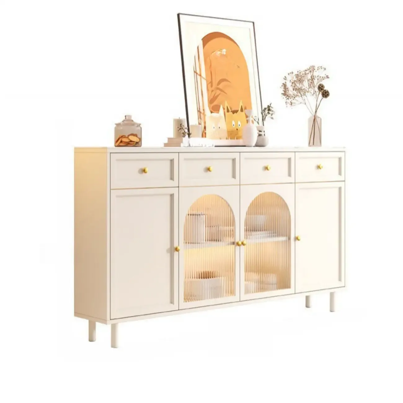 Scandinavian Wooden Kitchen Cabinet with Stone Counter Top