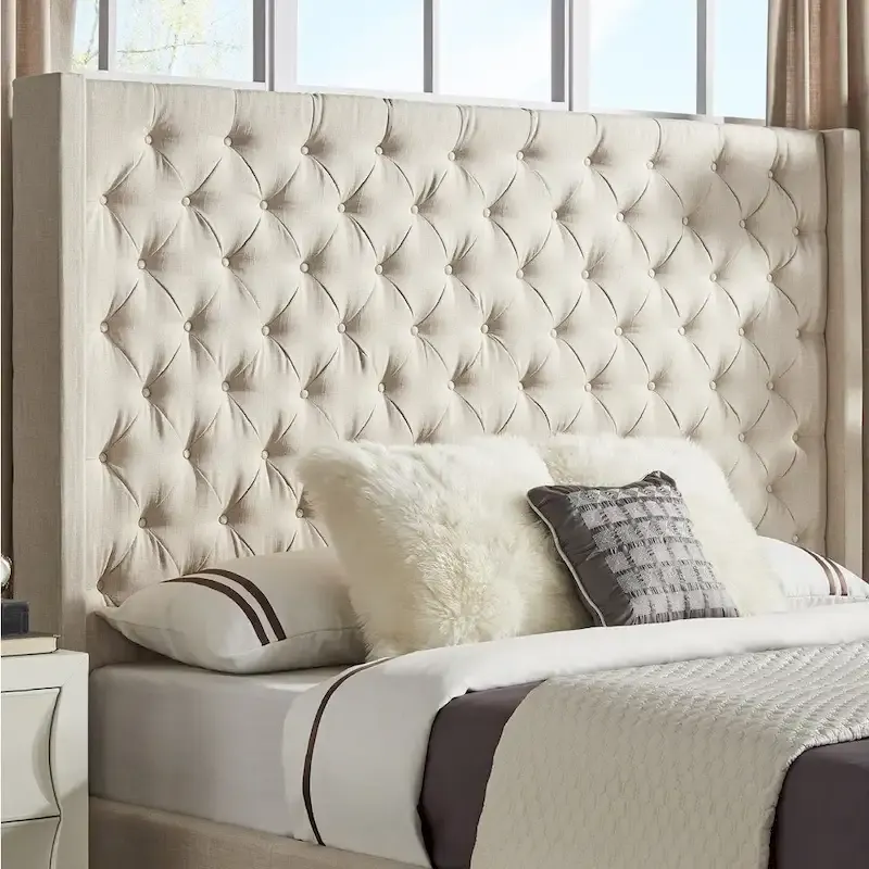 Button-Tufted Wingback Upholstered Headboard – Elegant Bedroom Accent